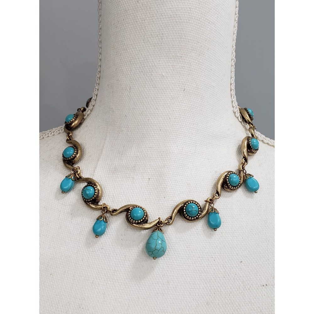 Faux Turquoise Teardrop Pendant Necklace Southwestern Boho Festival Statement
